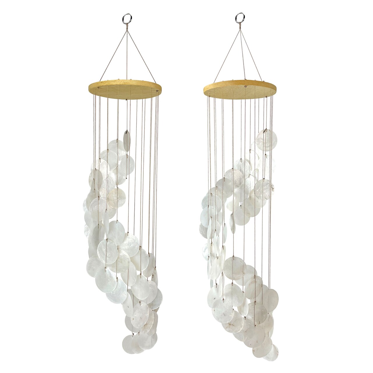 Set of 2 White Capiz Shell Wind Chimes – Elegant 29-Inch Hanging Coastal Décor